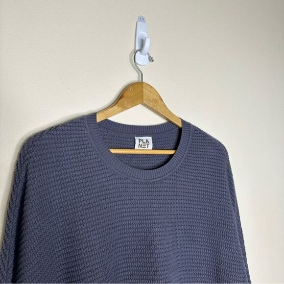 Planet by Lauren G Cotton Waffle Knit Crewneck One Size Lagenlook Minimalist - Picture 2 of 7